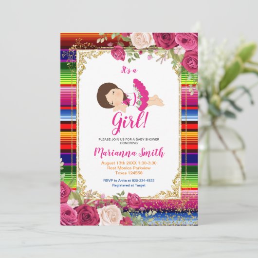 Mexicaanse Girl Fiesta Baby Shower uitnodiging (Staand voorkant)