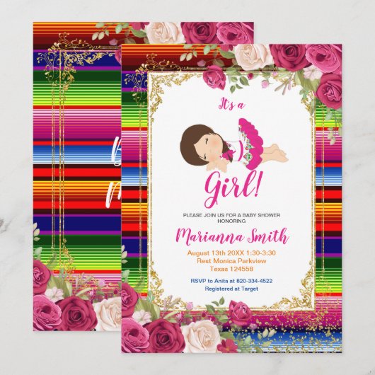 Mexicaanse Girl Fiesta Baby Shower uitnodiging (Voorkant / Achterkant)