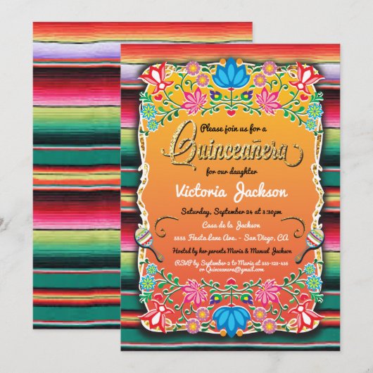 Mexicaanse Gold Fiesta Quinceañera-uitvindingen Kaart (Voorkant / Achterkant)