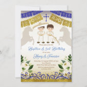 Mexicaanse Gold Twin Charro boys - Baptisme uitnod Kaart (Voorkant)