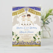 Mexicaanse Gold Twin Charro boys - Baptisme uitnod Kaart (Staand voorkant)