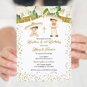 Mexicaanse Gouden Charro Jongens Doop en Verjaarda Kaart