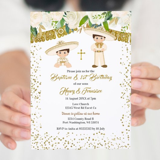 Mexicaanse Gouden Charro Jongens Doop en Verjaarda Kaart