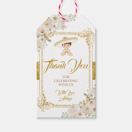 Mexicaanse gouden Fiesta Boy doop doop doop Cadeaulabel (Voorkant)