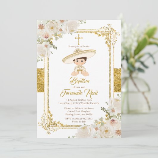 Mexicaanse gouden Fiesta Boy doop doop doop Kaart (Staand voorkant)