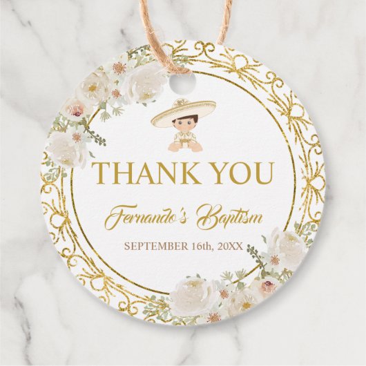 Mexicaanse Gouden Fiesta Jongensdoop Dank u Bedankjes Labels (Achterkant)