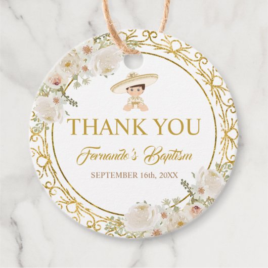 Mexicaanse Gouden Fiesta Jongensdoop Dank u Bedankjes Labels (Voorkant)