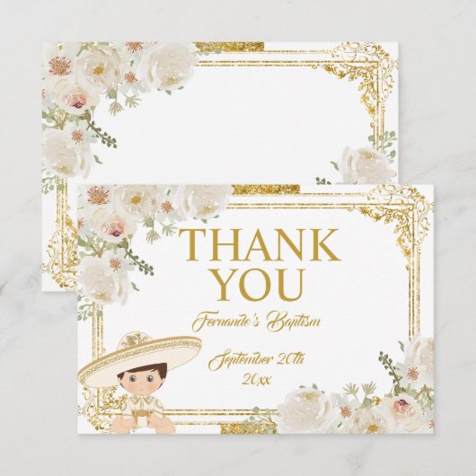 Mexicaanse Gouden Fiesta Jongensdoop Dank u Bedankkaart (Voorkant / Achterkant)