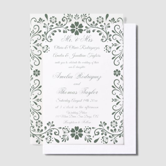 Mexicaanse groene Talavera bruiloft Vellum Uitnodigingen (Offset)