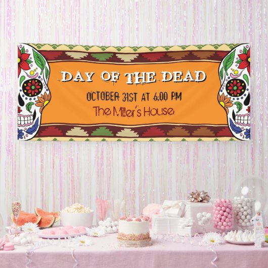 Mexicaanse Halloween Dag van de Dode Suikerschedel Spandoek (Feest)