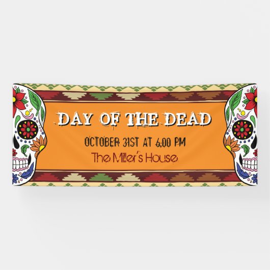 Mexicaanse Halloween Dag van de Dode Suikerschedel Spandoek (Horizontaal)