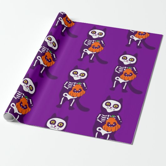 Mexicaanse Halloween kat skelet pompoen Cadeaupapier (Uitgerold)