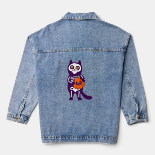 Mexicaanse Halloween kat skelet pompoen Denim Jacket