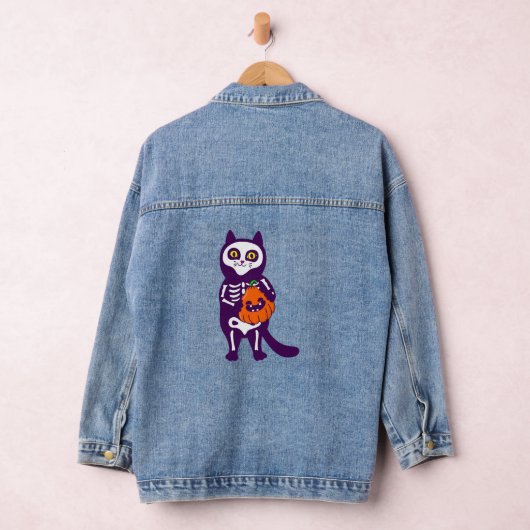 Mexicaanse Halloween kat skelet pompoen Denim Jacket (Hangar)