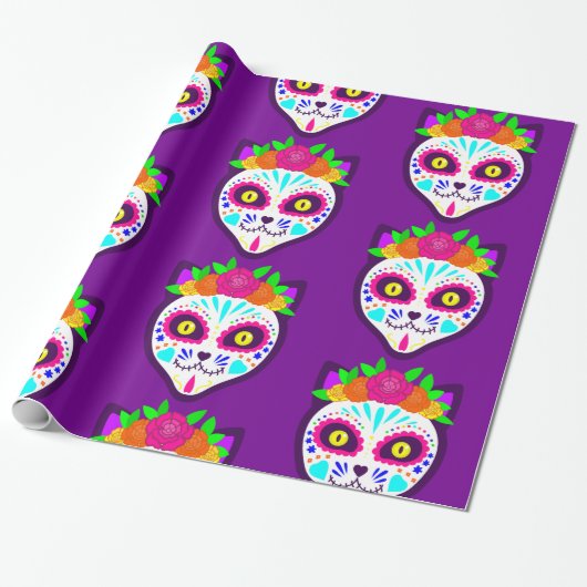 Mexicaanse Halloween kat suiker schedel Cadeaupapier (Uitgerold)