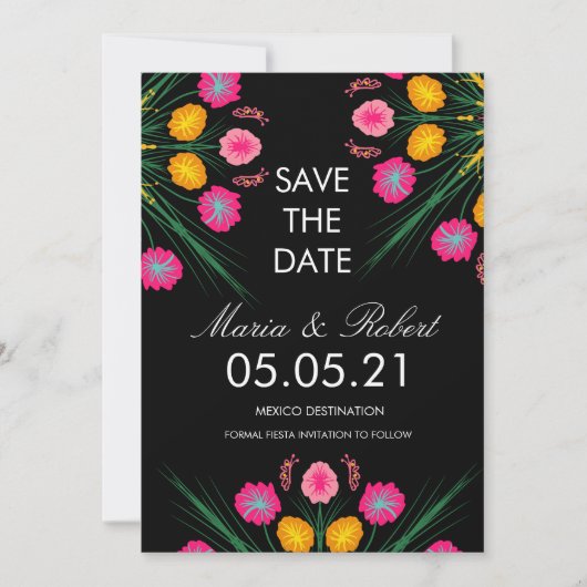 Mexicaanse hand tekende Floral Black roze sparen d Kaart (Voorkant)