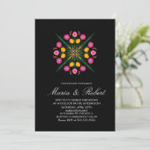 Mexicaanse handtekening Floral Black Pink Wedding Kaart (Staand voorkant)