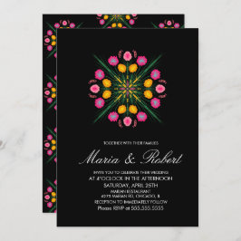 Mexicaanse handtekening Floral Black Pink Wedding Kaart