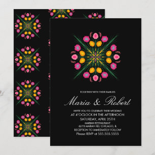 Mexicaanse handtekening Floral Black Pink Wedding Kaart