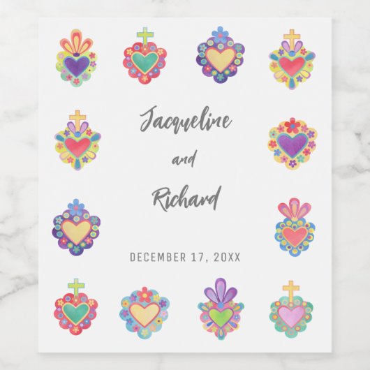 Mexicaanse hart bruiloft uitnodiging wijn etiket (Enkel label)