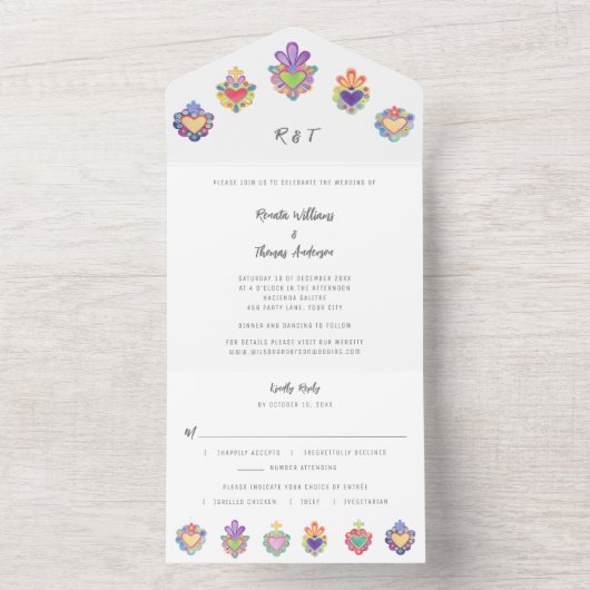 Mexicaanse heilige harten Alles in een bruiloft ui All In One Uitnodiging (Binnen)