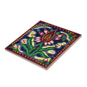 Mexicaanse huichol art style lily keramic tegel tegeltje (Zijkant)