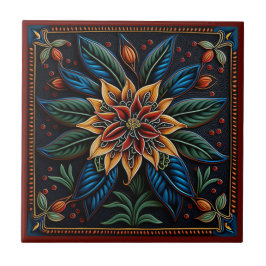 Mexicaanse huichol art style lily keramic tegel tegeltje