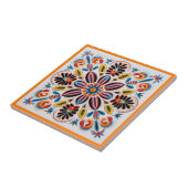 Mexicaanse huichol bloem keramische tegel tegeltje (Zijkant)