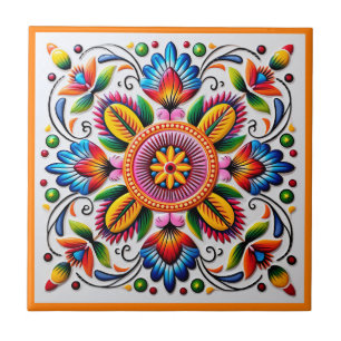 Mexicaanse huichol bloem keramische tegel tegeltje
