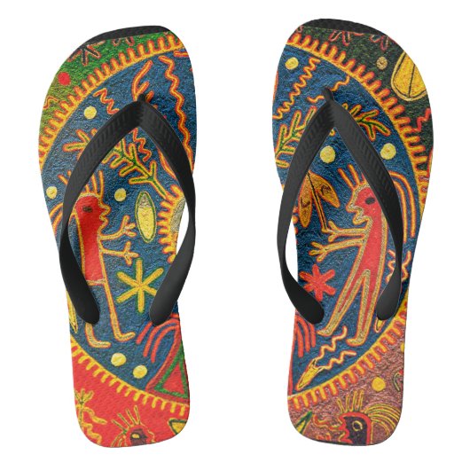 Mexicaanse Huichol Del Sol Ritueel Design Flip Flo Teenslippers (Voetbed)