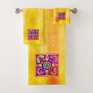 Mexicaanse Huichol Golden en Paarse kunstpatronen Bad Handdoek