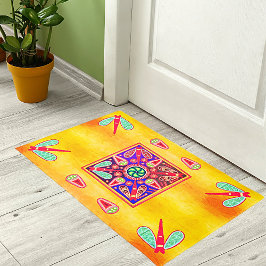 Mexicaanse Huichol Golden en Paarse kunstpatronen  Deurmat