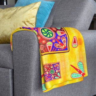 Mexicaanse Huichol Golden en Paarse kunstpatronen Sherpa Deken