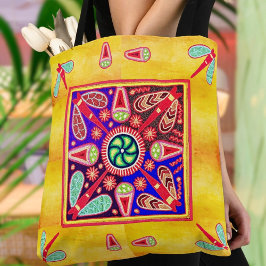 Mexicaanse Huichol Golden en Paarse kunstpatronen Tote Bag