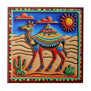 Mexicaanse huichol-kunstaardekeramische tegel tegeltje