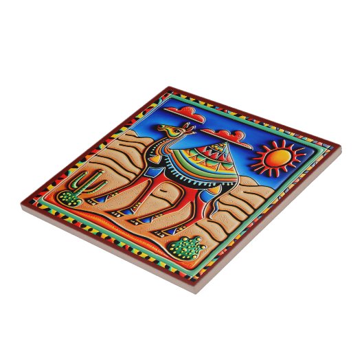 Mexicaanse huichol-kunstaardekeramische tegel tegeltje (Zijkant)