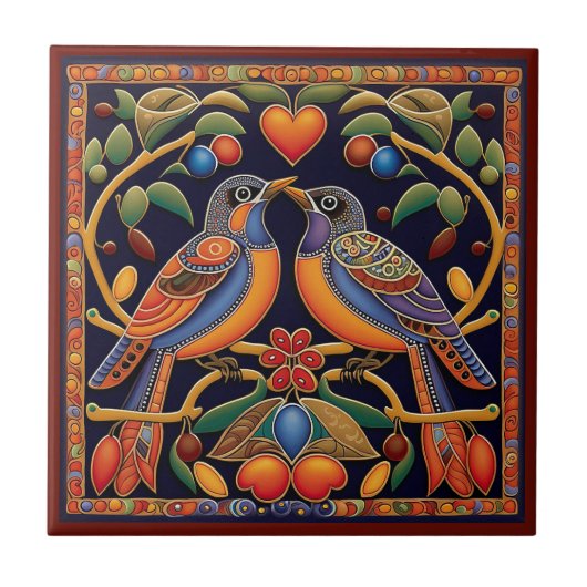 Mexicaanse Huichol-stijl liefde vogelkeramische te Tegeltje (Voorkant)