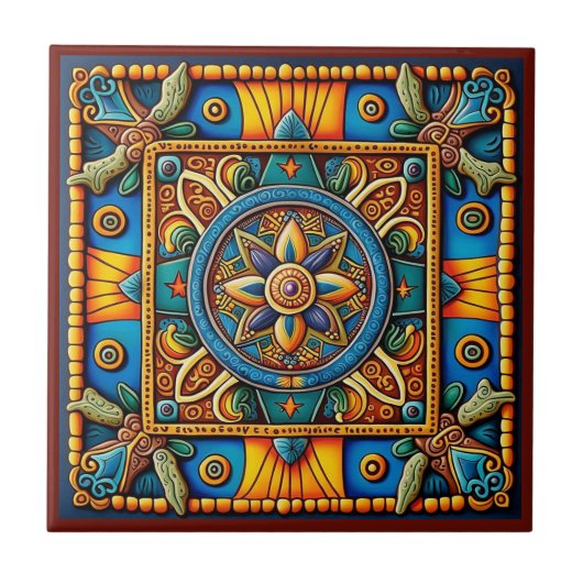 Mexicaanse Huichol tegel keramische stijl 2/12 Tegeltje (Voorkant)