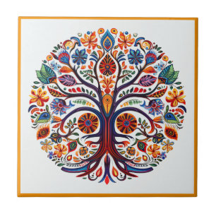 Mexicaanse huichol tree of life keramische tegel tegeltje