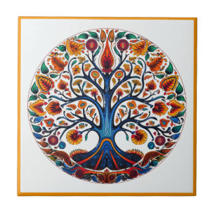 Mexicaanse huichol tree of life keramische tegel tegeltje
