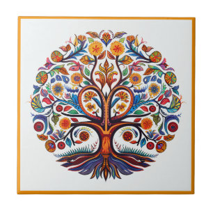 Mexicaanse huichol tree of life keramische tegel tegeltje