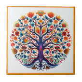 Mexicaanse huichol tree of life keramische tegel tegeltje (Voorkant)