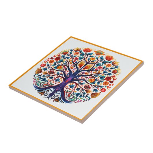 Mexicaanse huichol tree of life keramische tegel tegeltje (Zijkant)