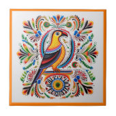 Mexicaanse huichol vogelaardewerk tegel tegeltje (Voorkant)