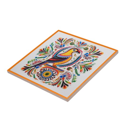 Mexicaanse huichol vogelaardewerk tegel tegeltje (Zijkant)