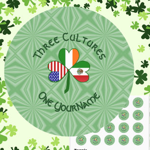 Mexicaanse Ierse Amerikaanse Klaverblad Vlag Ronde Sticker