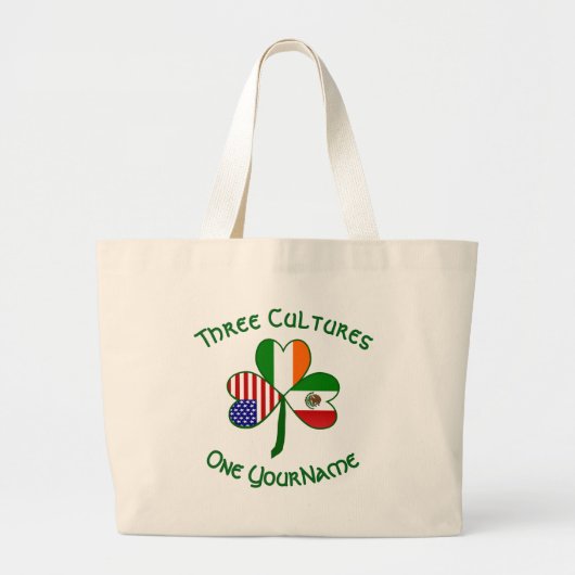 Mexicaanse Ierse vlaggen Shamrock Jouw naam Grote Tote Bag (Voorkant)