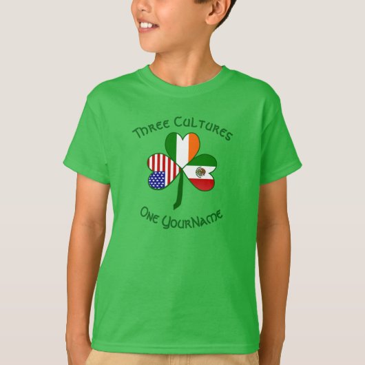 Mexicaanse Ierse vlaggen Shamrock Jouw naam T-shirt (Voorkant)