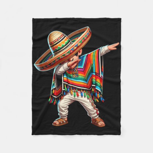 Mexicaanse Jongen Dabbing Poncho Cinco De Mayo Fleece Deken (Voorkant)