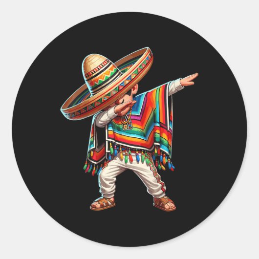 Mexicaanse Jongen Dabbing Poncho Cinco De Mayo Ronde Sticker (Voorkant)